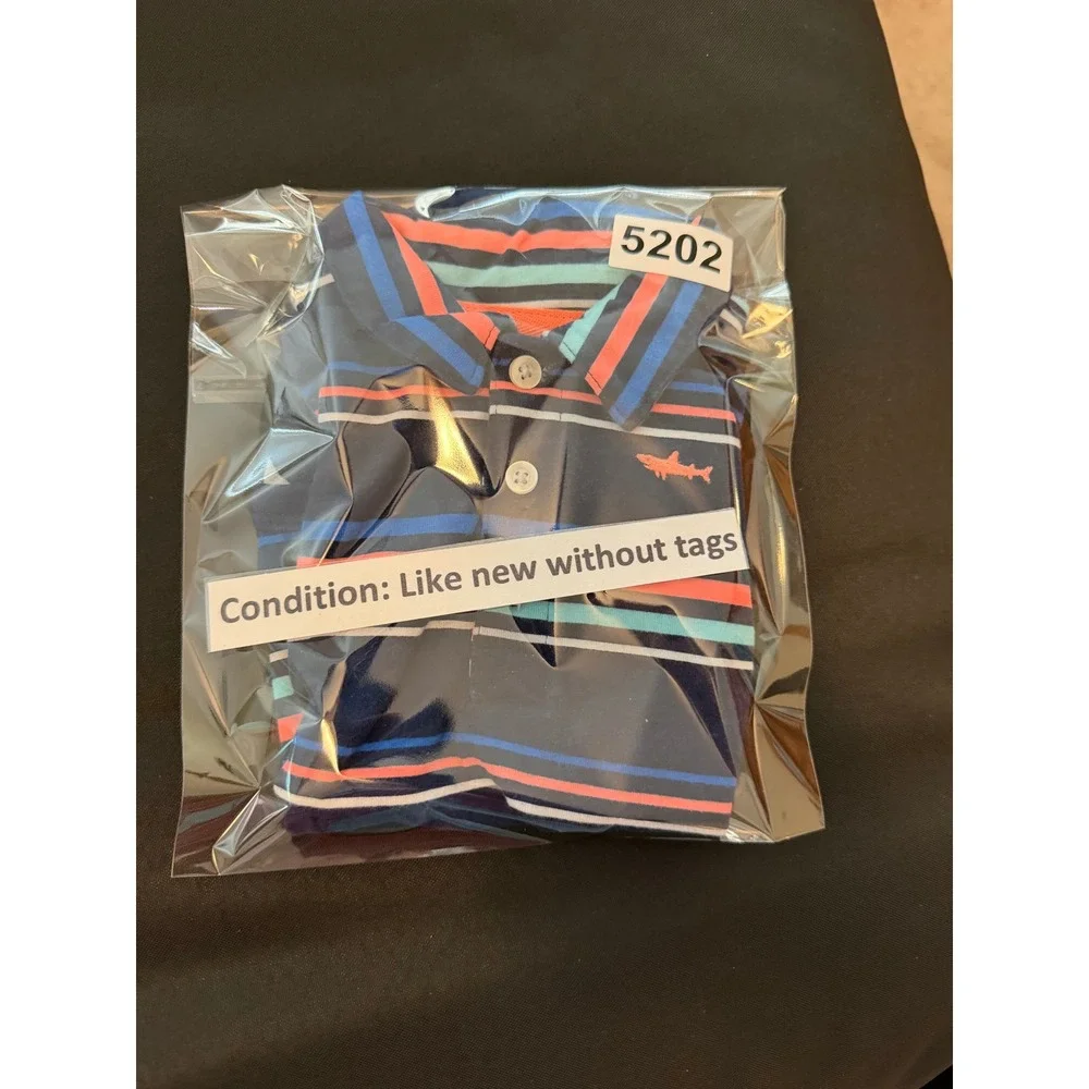 Carters Baby Boys 6 Months Striped Polo Bodysuit Navy Blue Shark Short Sleeve